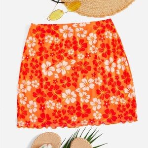 NWOT SHEIN Red and Orange Mini Pencil Skirt Casual